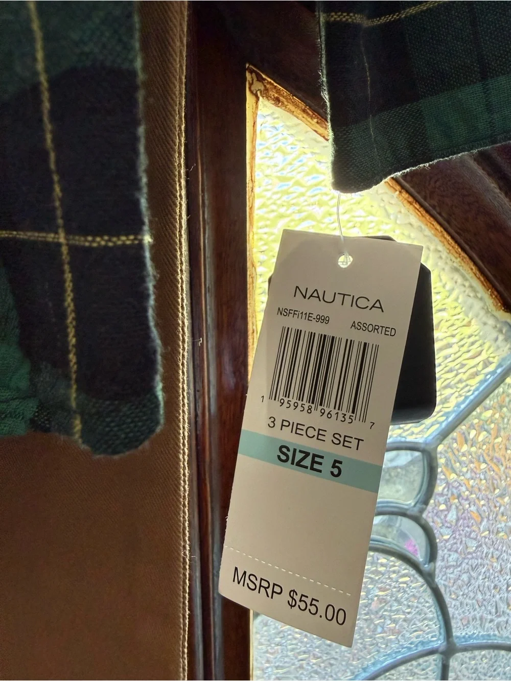 Nautica Boys Green, Blue, and Black Plaid Button-Down Shirt set
